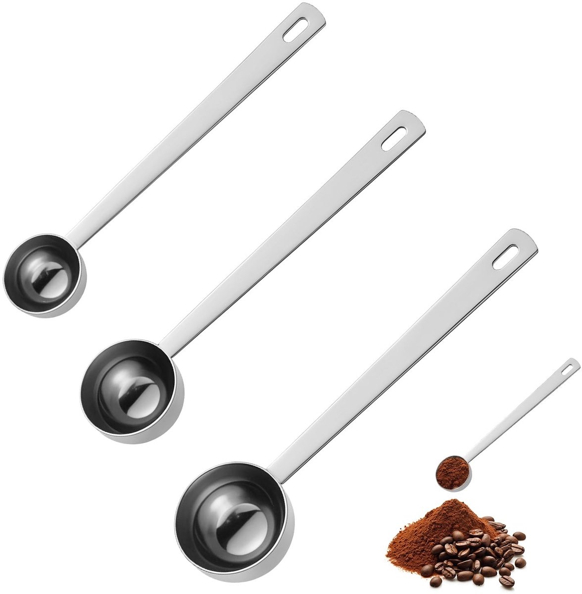 Dailygoods- Maatschepjes Set van 3 - RVS - 5ml/10ml/15ml - Voor Koffie/Thee - Lange Steel - Geschikt voor Natte/Droge Ingrediënten - Maatlepels
