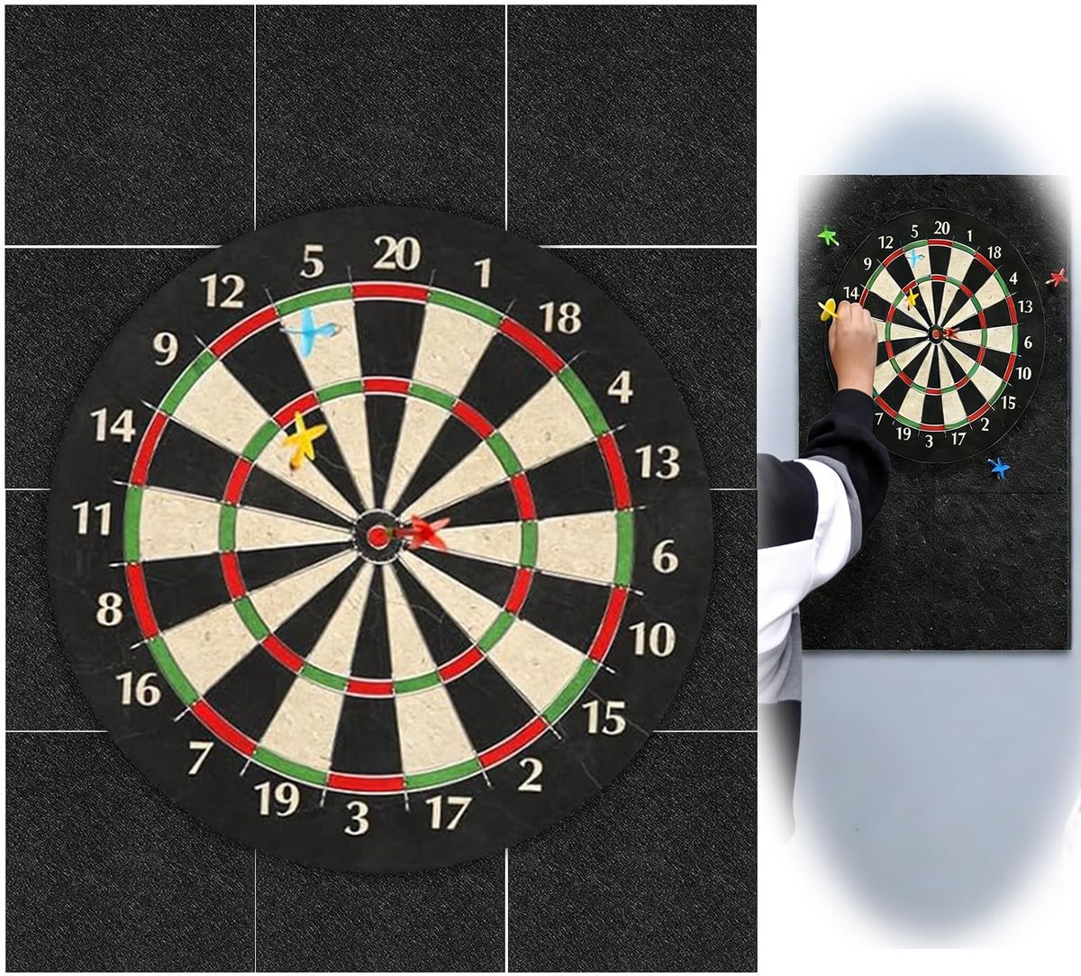 Dailygoods - FARYODI Dartboard-wandbescherming, 4 stuks, dartbordrand, muurbescherming, zelfklevend, gesplitste wandomranding, achterkant vilt, wandtegels, kurk, dartbord