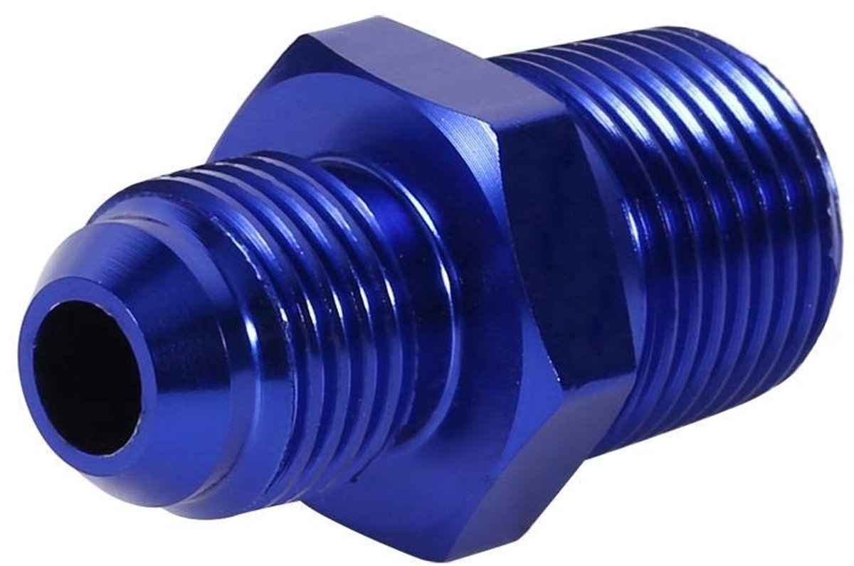 Dailygoods - AN6 naar 3/8" Fitting Adapter - Aluminium Mannelijke Flare - Blauw - Brandstof en Olie - Universele Toepassing - Compact formaat