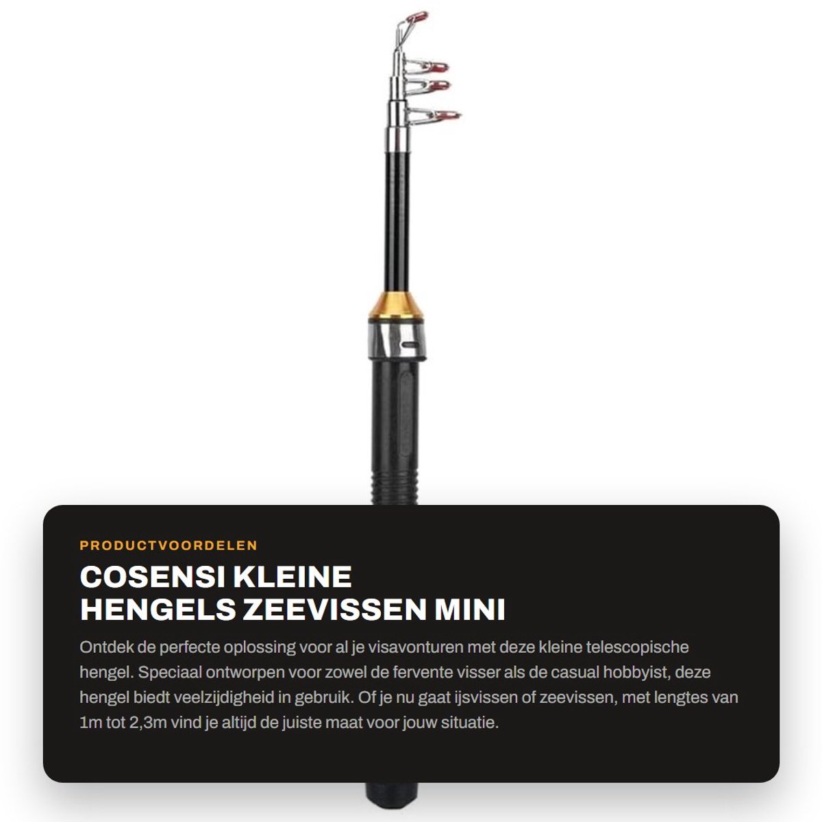 Dailygoods- Hengel Lichtgewicht - Telescopische Hengel - Zeevissen - Aashengel - IJsvis Hengel - Antislip Handvat - 1,1m tot 2,3m - Vishengel