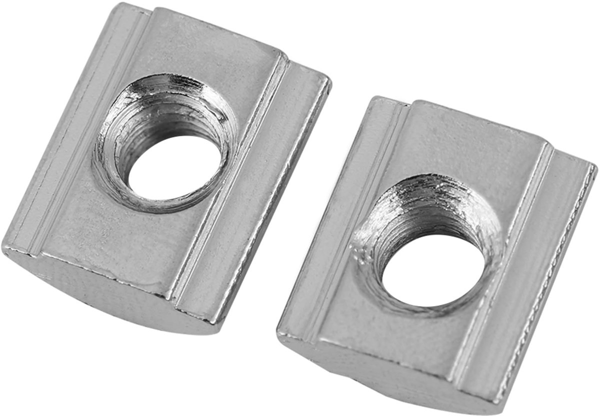 Dailygoods- T-gleuf Moer 50 Stuks - Koolstofstaal - Vernikkeld - Roestbestendig - Hoogwaardige Kwaliteit - Geschikt voor Aluminium Profielen - Moeren