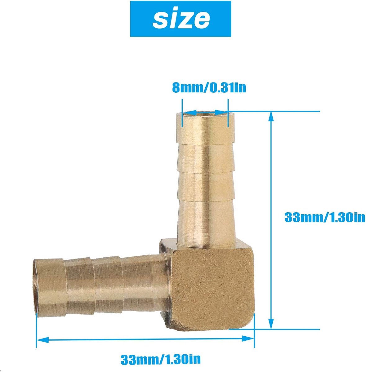 Dailygoods - 8mm Barb Slang Fitting - Messing Elleboog Connector - Corrosiebestendig - Goud - Brandstof Slang Adapter - Voor Air Water Olie - 2 Stuks