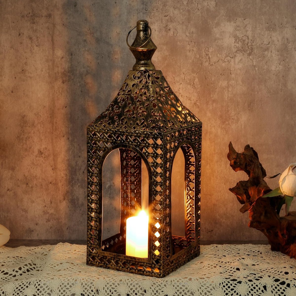 Marokkaanse lantaarn - Decoratieve lamp - Feestelijke sfeer - Vintage gouden design - 335 cm - Brons
