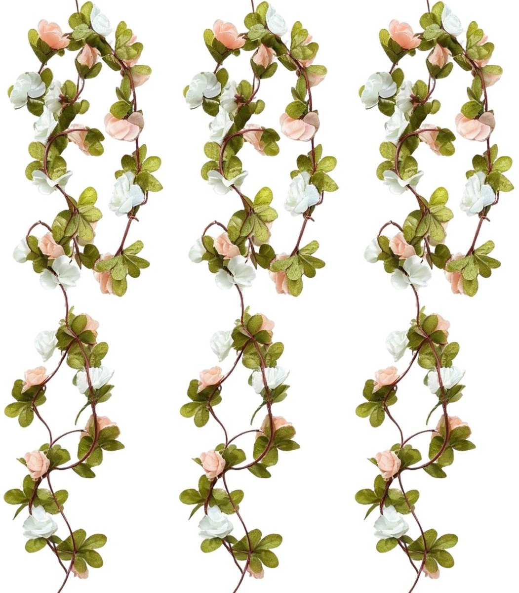 Dailygoods- Kunstbloemen 45 stuks - Kunstmatige Rozen - Decoratie voor Binnen/Buiten - Sfeervolle Bloemenslinger - 2,45 meter lang - Natuurlijk Effect - Nepbloemen
