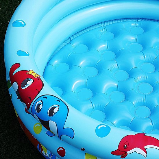 Opblaasbaar Kinderbadje - Peuterbadje Zwembad - Waterpret Buiten - Opblaasbare Bubbelbodem - 90 cm - Blauw — afbeelding 2