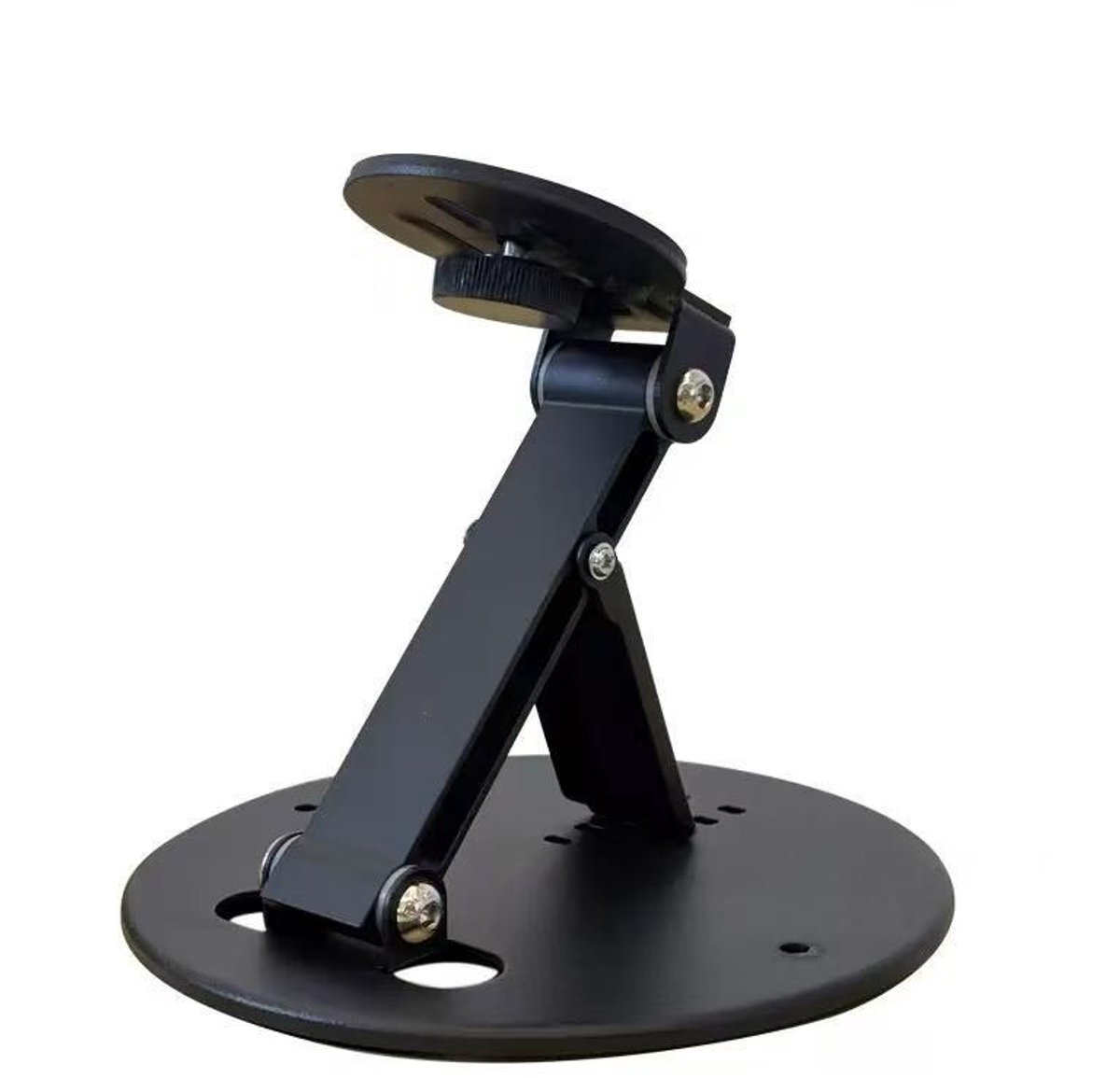 Zwarte ronde vouwbare universele projector tafelbeugel met meervoudige scharnieren, verstelbare hoek en 1/4 inch schroef voor mini projectoren, camera’s en videolampen thuisbioscoop