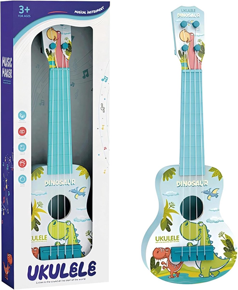 Kindergitaar Houten Speelgoedinstrument met 4 Verstelbare Snaren Cadeau voor Beginners