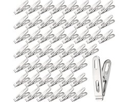 Wasknijpers Sterk - Kledingklemmen Metaal - Kleding Drogen - Winddicht Zware Kleding - 50 stuks - Zilver