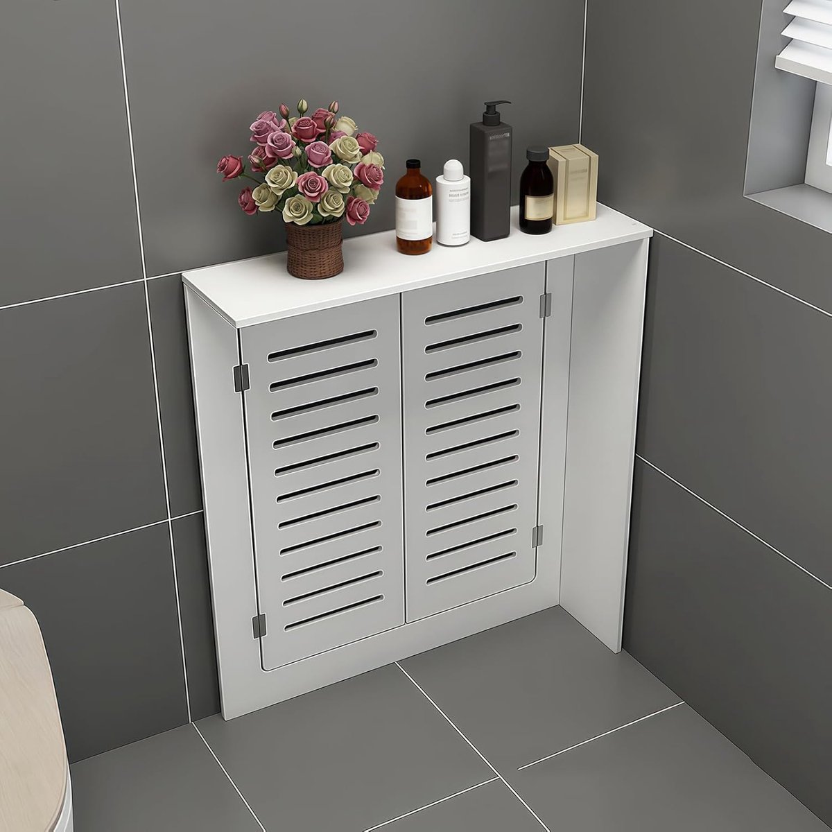 Radiatorafdekking Hout - Verwarmingskast Plank - Ruimte Verfraaien - Dubbele Deuren - 3-zijdig - Wit