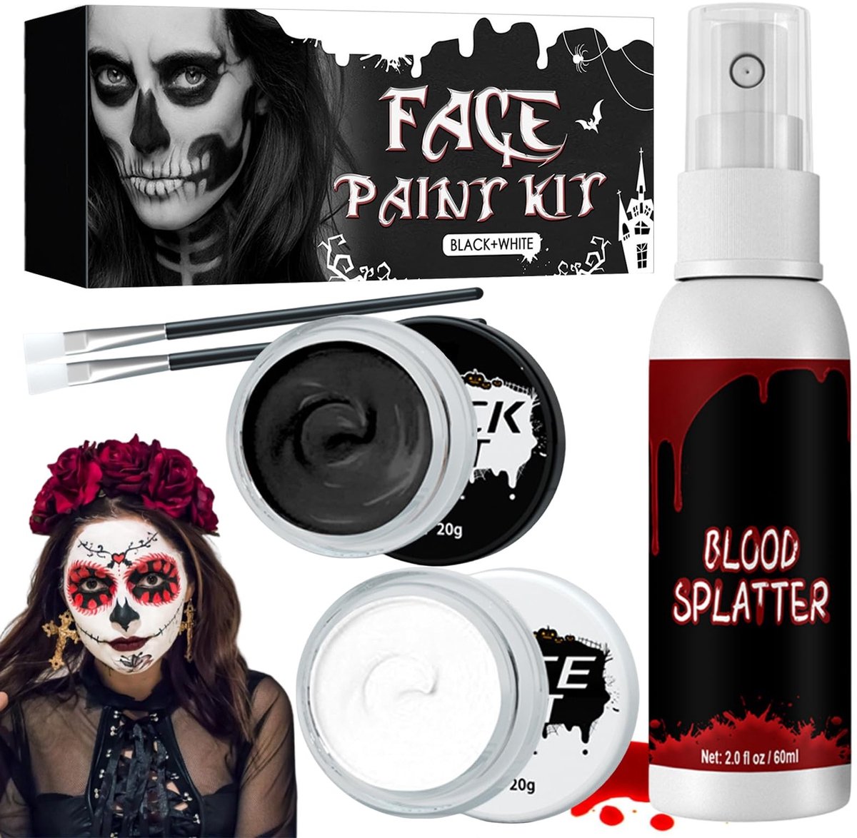 Dailygoods- Theaterschmink Zwart/Wit - Halloween Make-up - Kinderschmink - Carnaval - Gezichtsverf - Professionele Theatermake-up - Grime