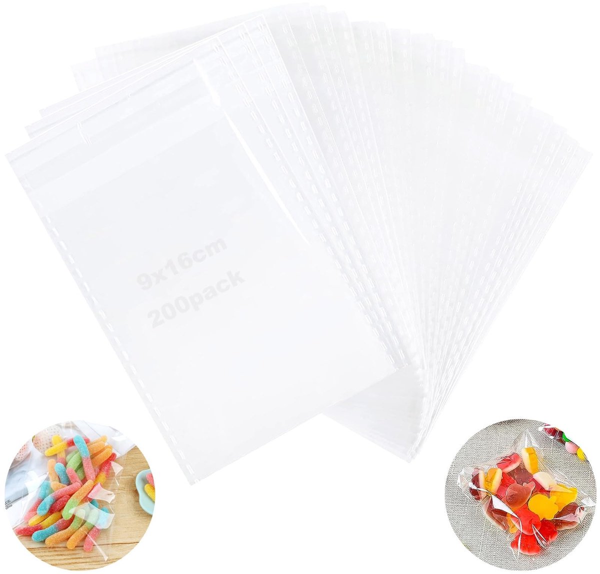 Dailygoods- Cellofaanzakjes 200 stuks - Transparant - Zelfklevende zakjes - 9 x 16 cm - Snoepzakjes - Ideaal voor knutselmaterialen