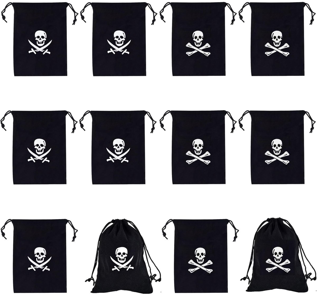 Dailygoods- Piratengeschenkzakjes Herbruikbaar - Snoepzakjes - Halloween Zakjes - Trekkoordzakjes - Piratendecoratie - Polyester 15 x 11 cm