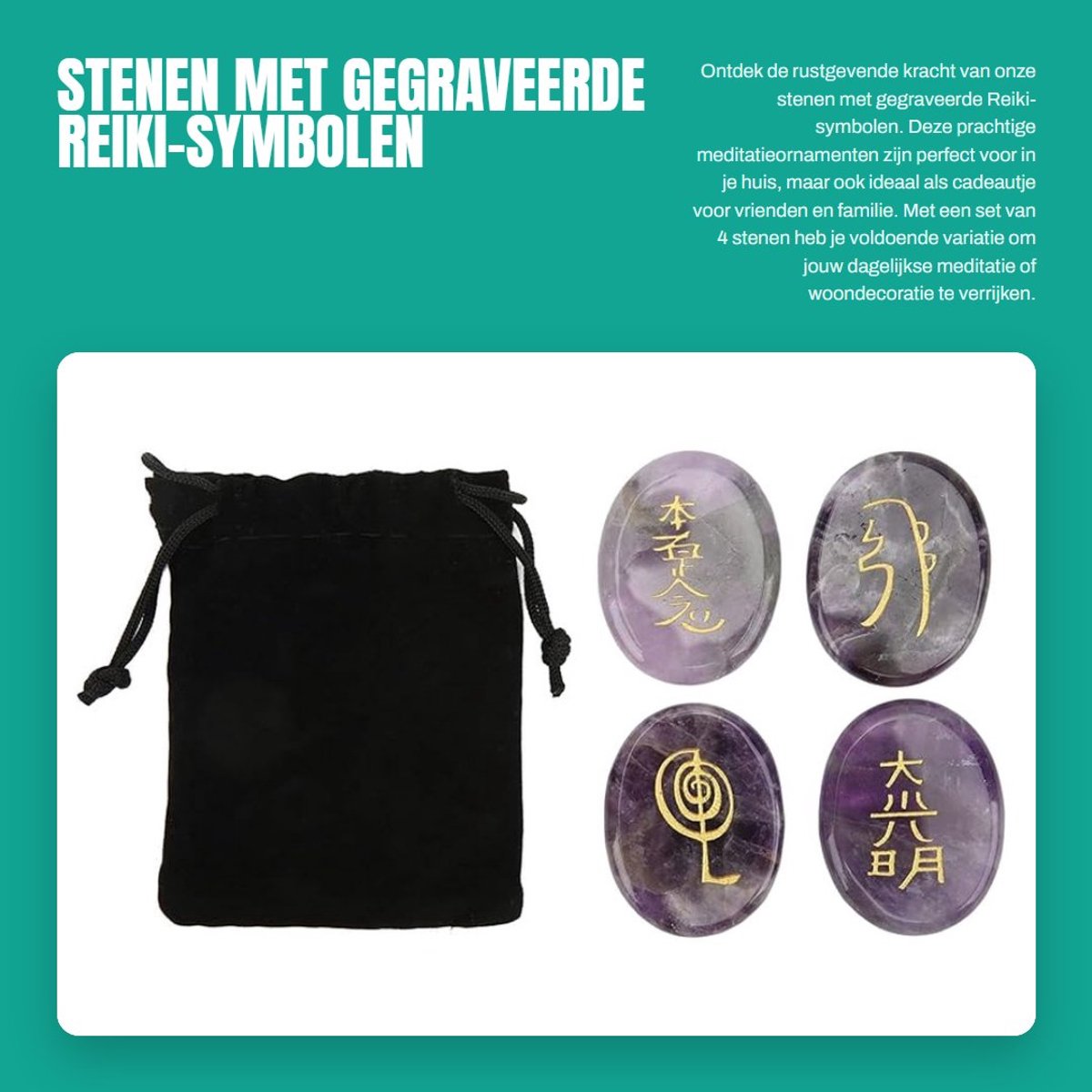 Dailygoods- Reiki Stenen 4-pack - Gegraveerde Symbolen - Meditatieornament - Energiegenezend - Gladde Oppervlakken - Spirituele Helende Stenen - Meditatiestenen