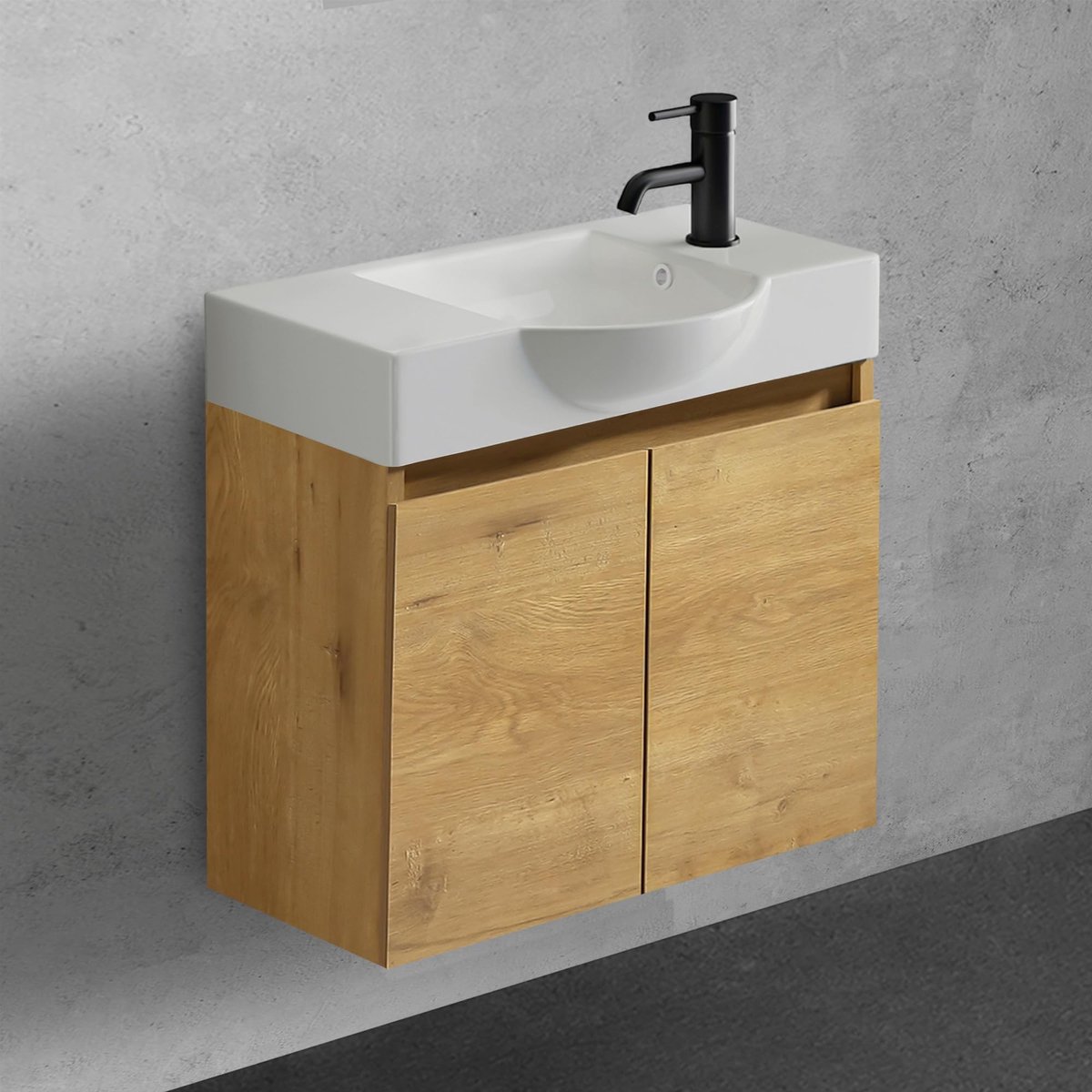 Dailygoods- Wastafel 55 cm breed - Badkamermeubelset - Onderkast - Opzetwastafel - Ruimtebesparend - Hoogwaardig keramiek en MDF - Badkamermeubel