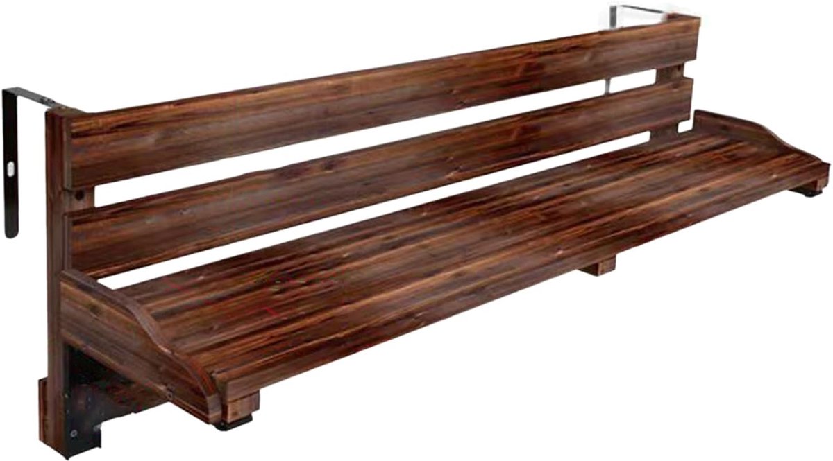 Opklapbare Balkontafel - Houten Buitenrelingtafel - Buiten Ontspannen - Verstelbare Haakbreedte - 60-120 cm - Gecarboniseerd