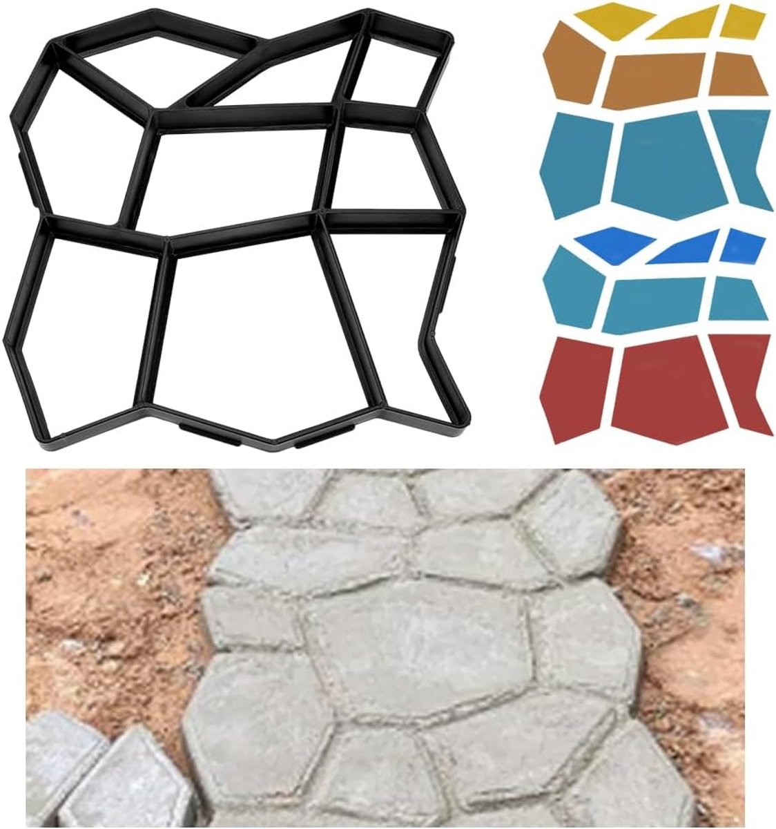 Betonmal Set - Padmaker Mallen - Tuinpad Maken - Herbruikbaar Plastic - 36x36x3.5cm - Zwart