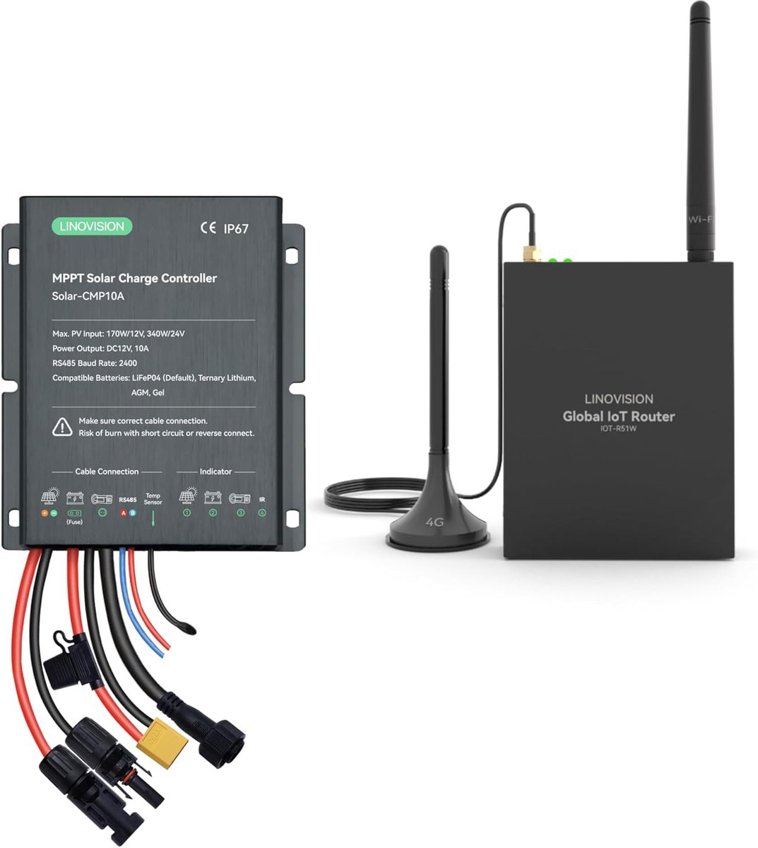 Zonnelaadregelaar - MPPT Controller - IoT Systemen - Afstandsbewaking - 10A 12/24V - Zwart