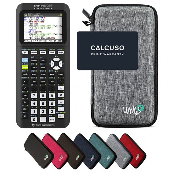TI-84 Plus Ce -T Python Edition incl. WYNGS Beschermhoes Lichtgrijs - Grafische Rekenmachine - Basis Pakket