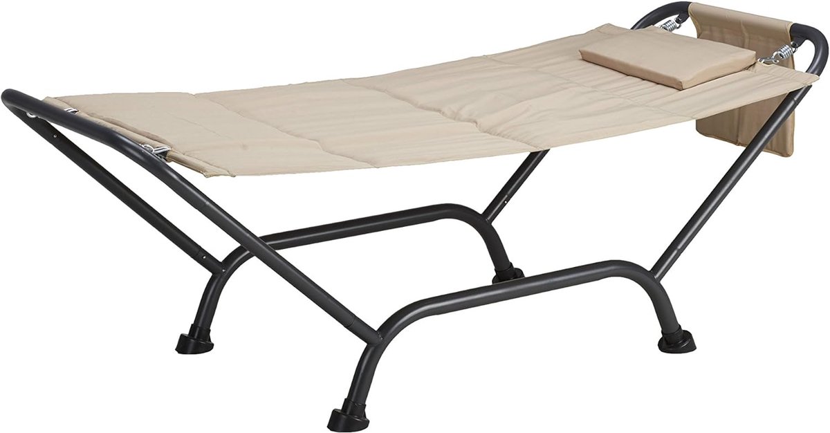 Hangmat met standaard - Luie stoel - Ontspannen in de tuin - Stalen frame - 230 cm lang - Beige