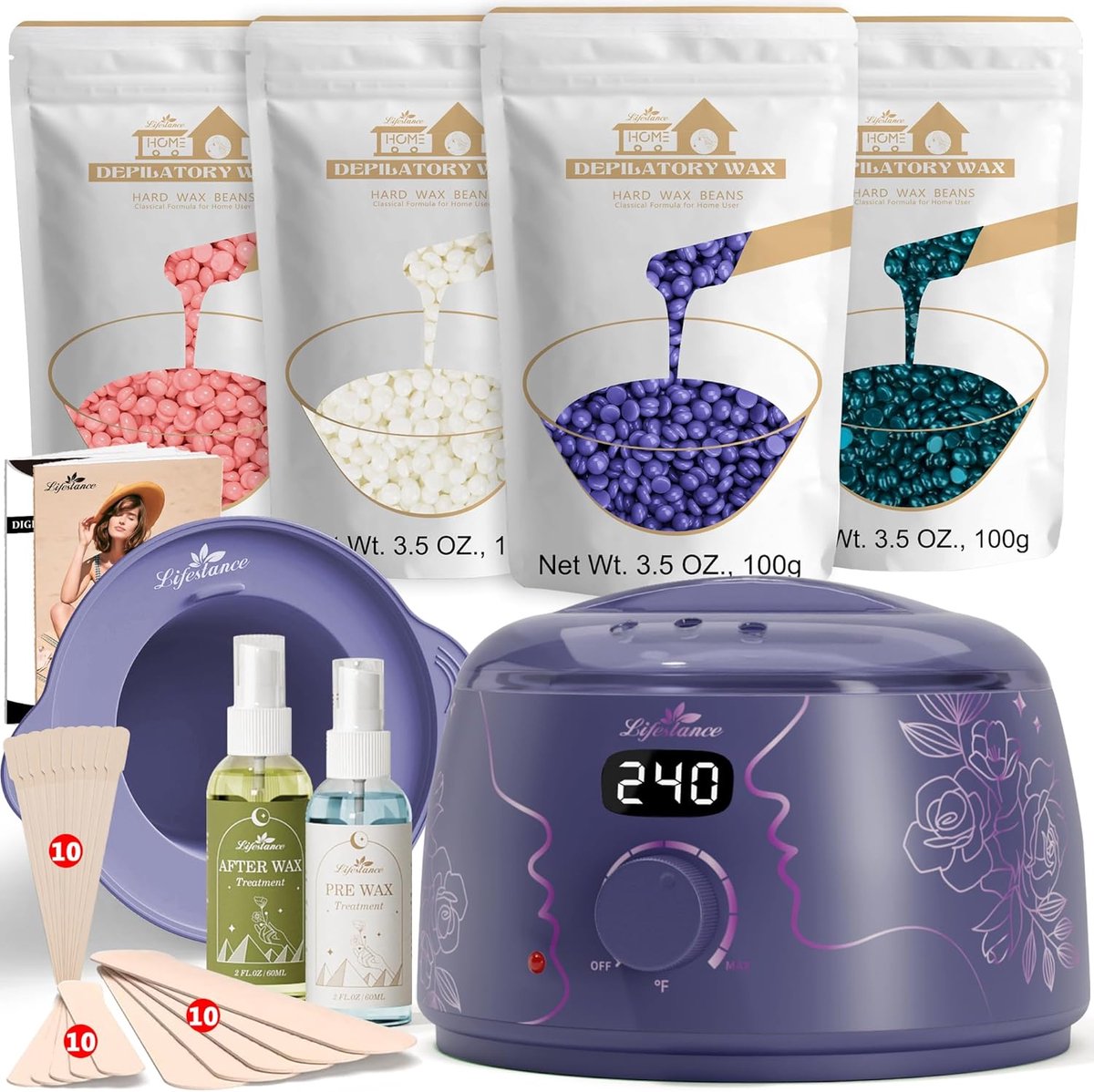 Waxverwarmer Set - Harsverwarmer Apparaat - Huidverzorging Thuis - Snelle Smeltijd 10 Min - 500 ml Pot - Paars