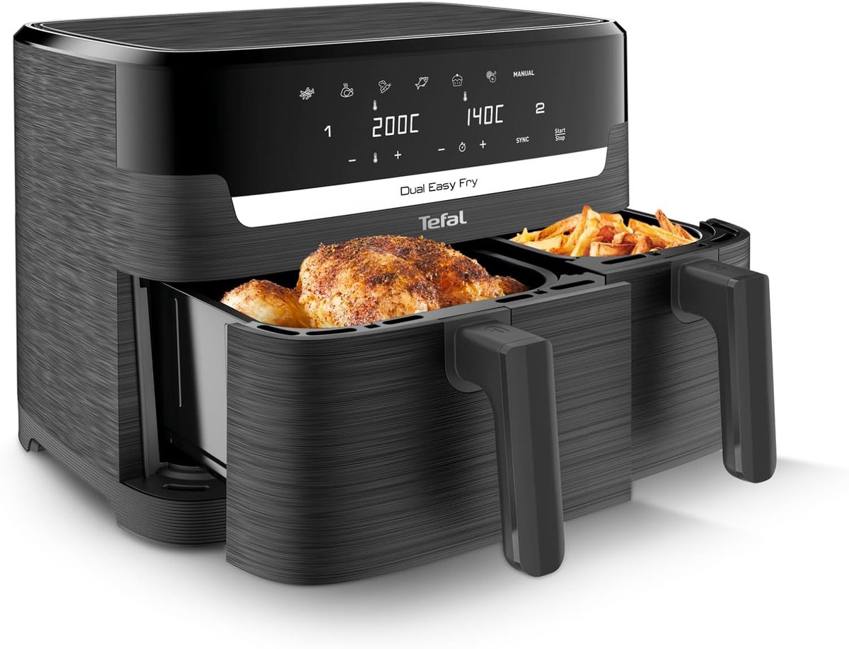 Dubbele Heteluchtfriteuse - Airfryer met 2 manden - Twee gerechten tegelijk - Individuele of gecombineerde zones - 83 Liter capaciteit