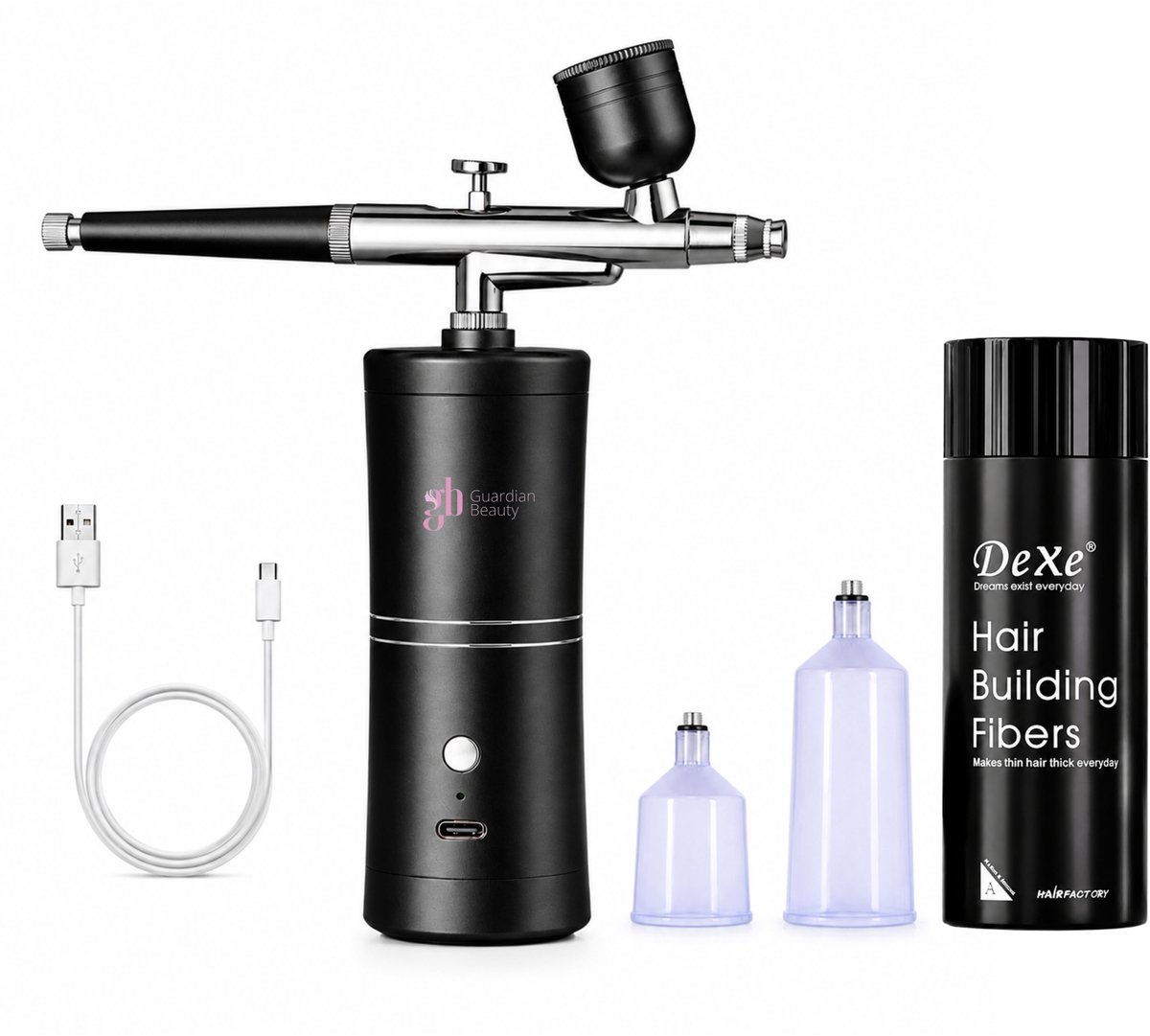 Haarverdikkings Starterset - 22g Hair Building Fibers - Bruin - Airbrushset met Compressor - Verbergt Haaruitval en Dunner Wordend Haar - Direct Voller Haar