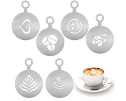 Dailygoods- Koffiesjabloon 6 Stuks - Latte Art/Sjablonen - Cappuccino Kunst - Decoratie Gereedschap - Roestvrij Staal - Hoogwaardig en Duurzaam