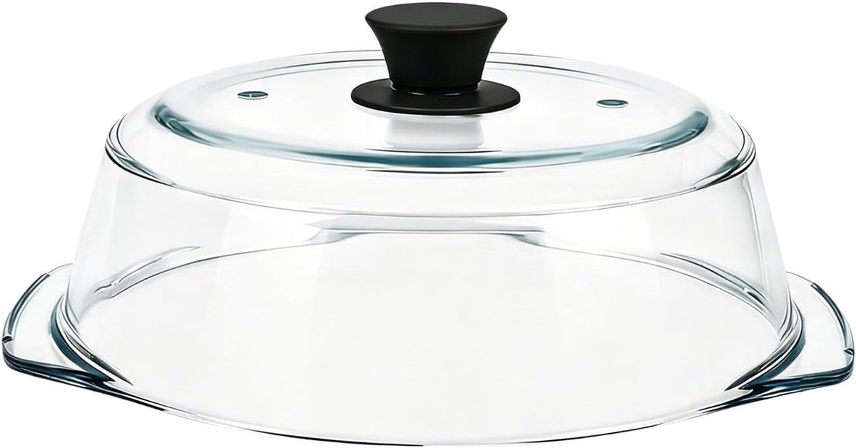 Magnetron deksel Glas spatdeksel Voedsel opwarmen Met siliconen handgreep 28 cm Transparant