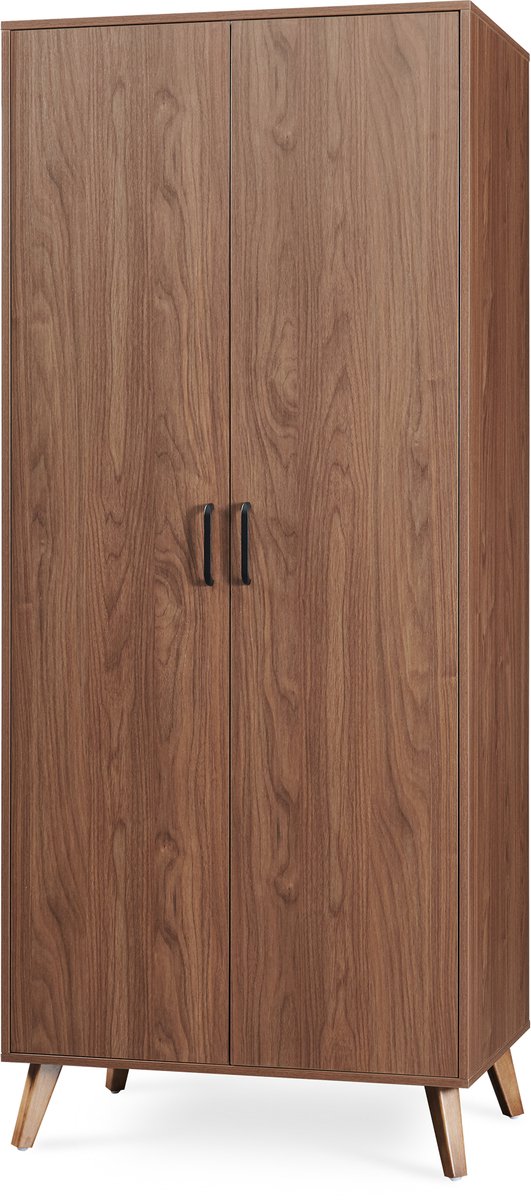 en.casa Kledingkast Norg met 2 deuren en 1 opbergvak 191x80x52 cm walnootkleurig [en.casa]