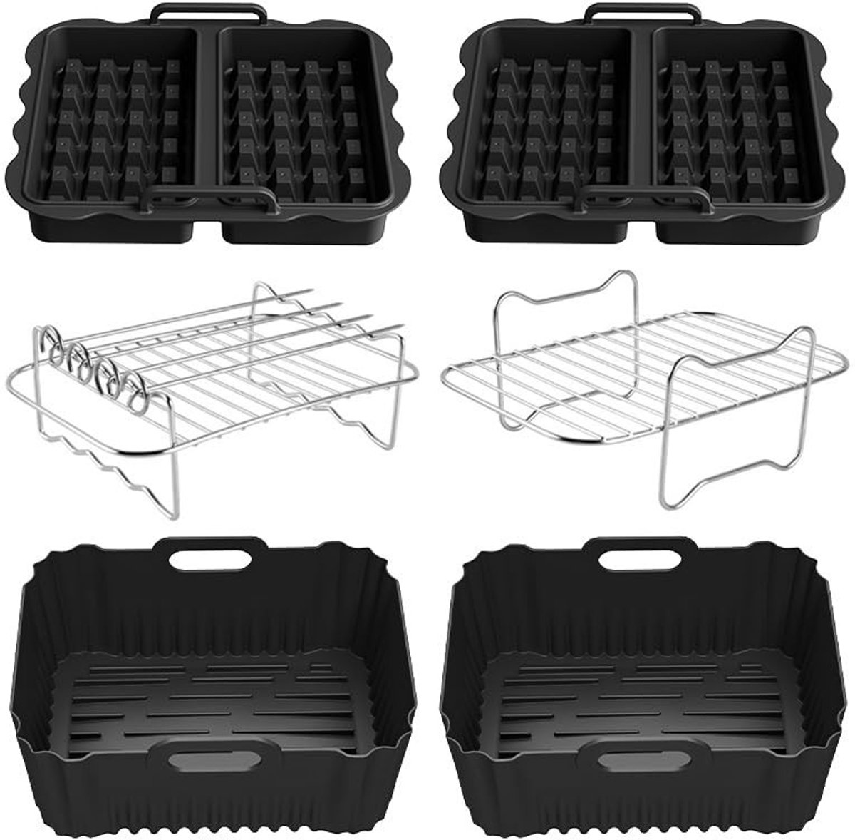 Dailygoods- Airfryer Accessoires Dual Zone - 8 l/10 l - Siliconen Vorm - Inzetstukken - BPA-vrij - Geschikt voor Ninja/Cosori/Cecotec