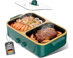 Elektrische Hot Pot - BBQ Grill - Gezellig Koken - 2-in-1 Functie - 1000 Watt - Groen