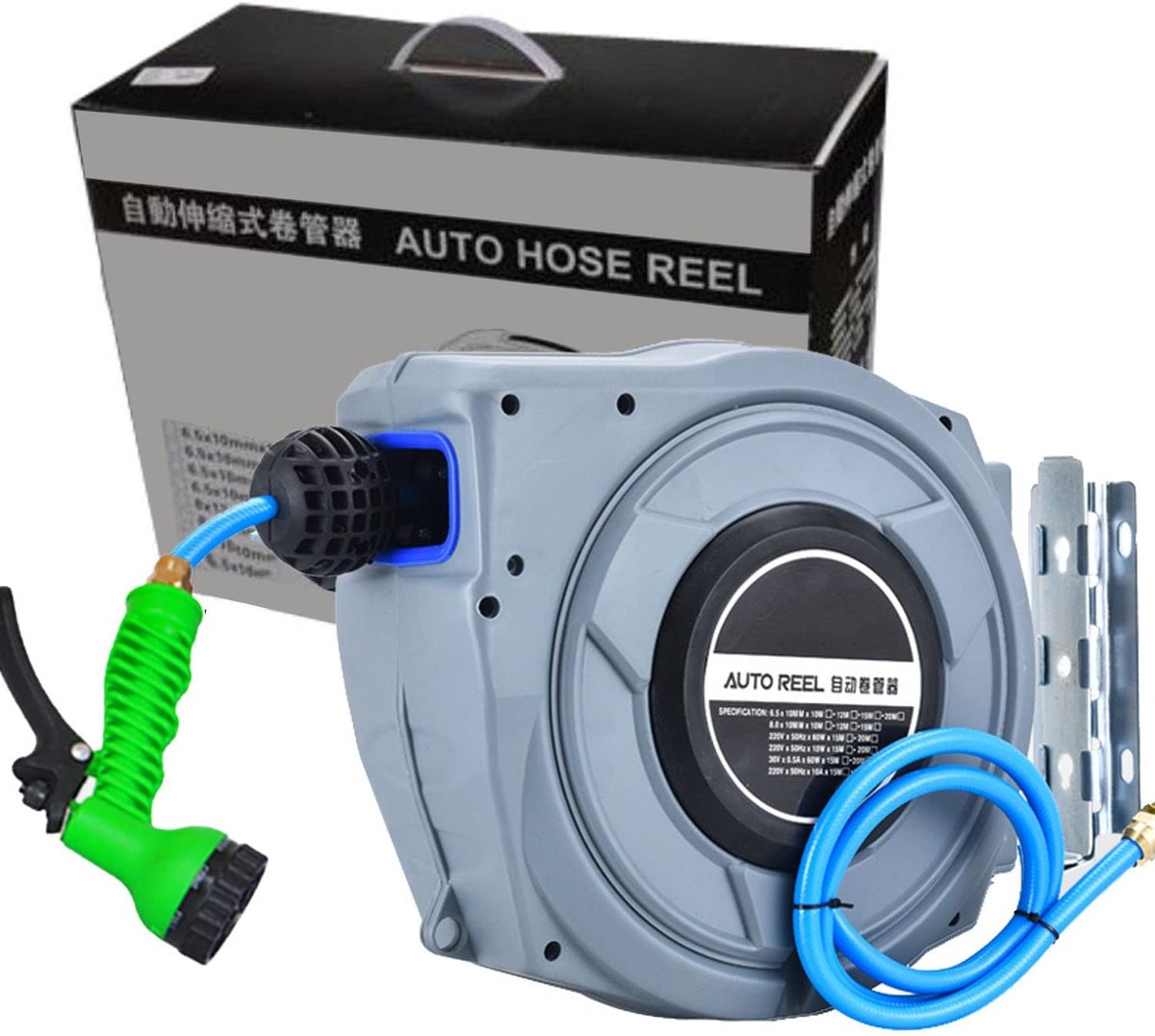 Intrekbare Tuinslang - Waterslang Haspel - Tuin Besproeien - Automatisch Terugspoelen - 12 Meter - Grijs