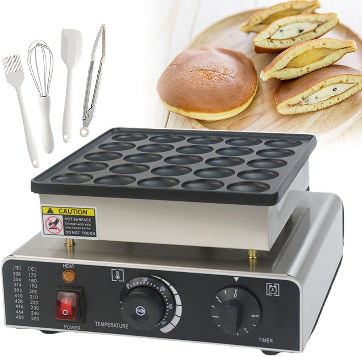 Mini Pannenkoekenmaker Wafelijzer Snacks Bakken Instelbare Timer Temperatuur 25 Gaten Zilver