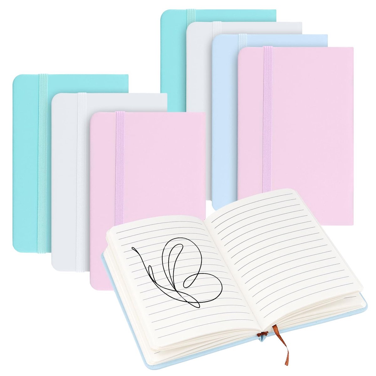 Dailygoods - 8 stuks A6 notitieboeken, 160 pagina's 80 g/m² A6 notitieboeken, diverse kleuren gelinieerd klein notitieboek voor kantoor, reisjournaling, 14 x 9 cm