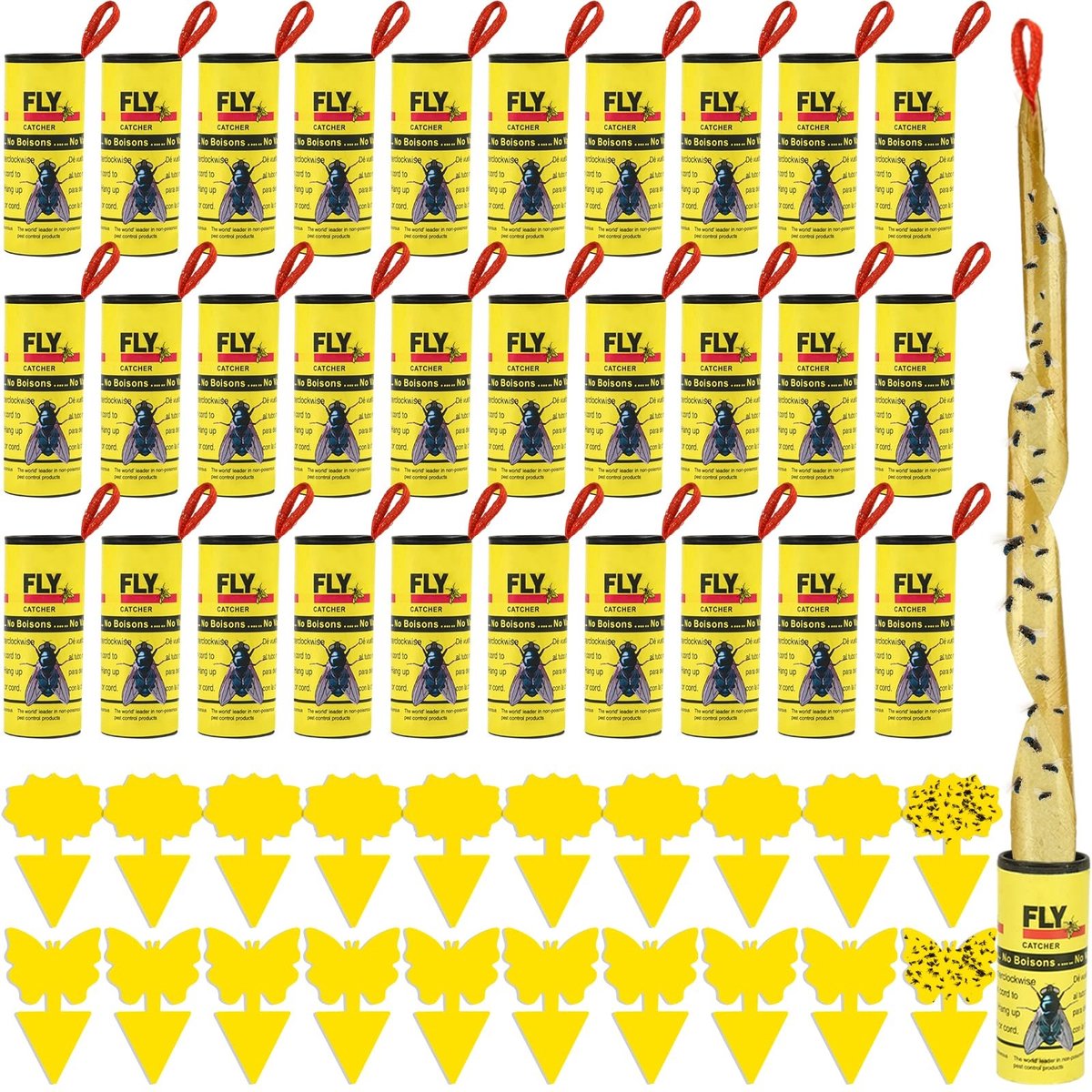 Dailygoods- Vliegenvangbanden 50 stuks - Vliegenval - Vliegenstrip - Plakbandstrips - Vliegenvanger binnen/buiten - Dubbelzijdig kleeflint