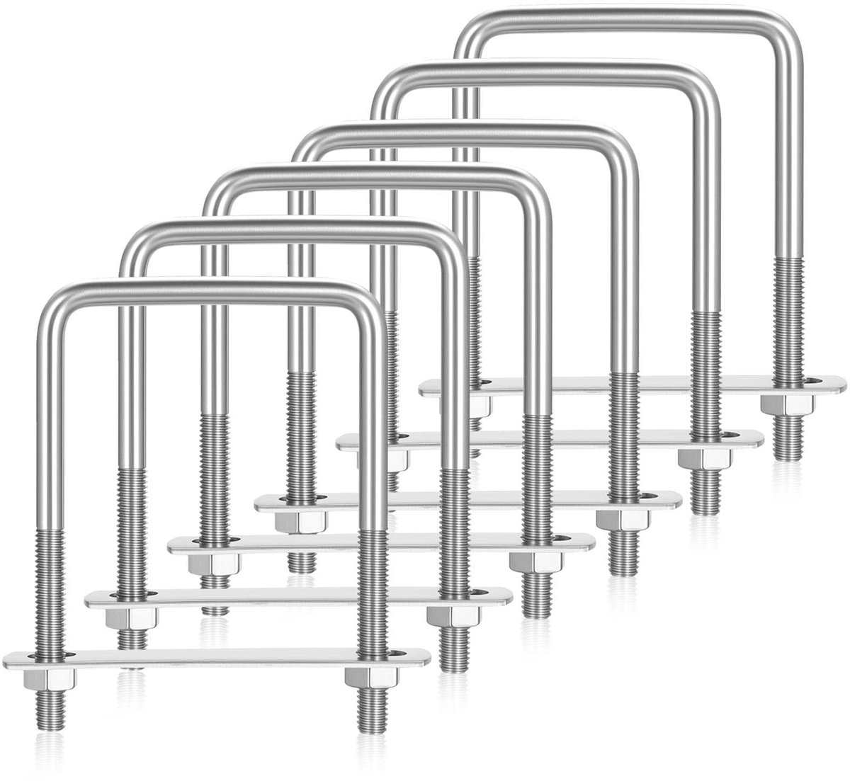 Dailygoods - 6 stuks beugelschroef M6 50 x 80 mm, U-schroeven met schroefdraad, U-schroeven beugelklem roestvrij staal U-bouten, U-bouten, beugelbouten met moeren en frameplaat voor buisbevestiging, auto, slepen