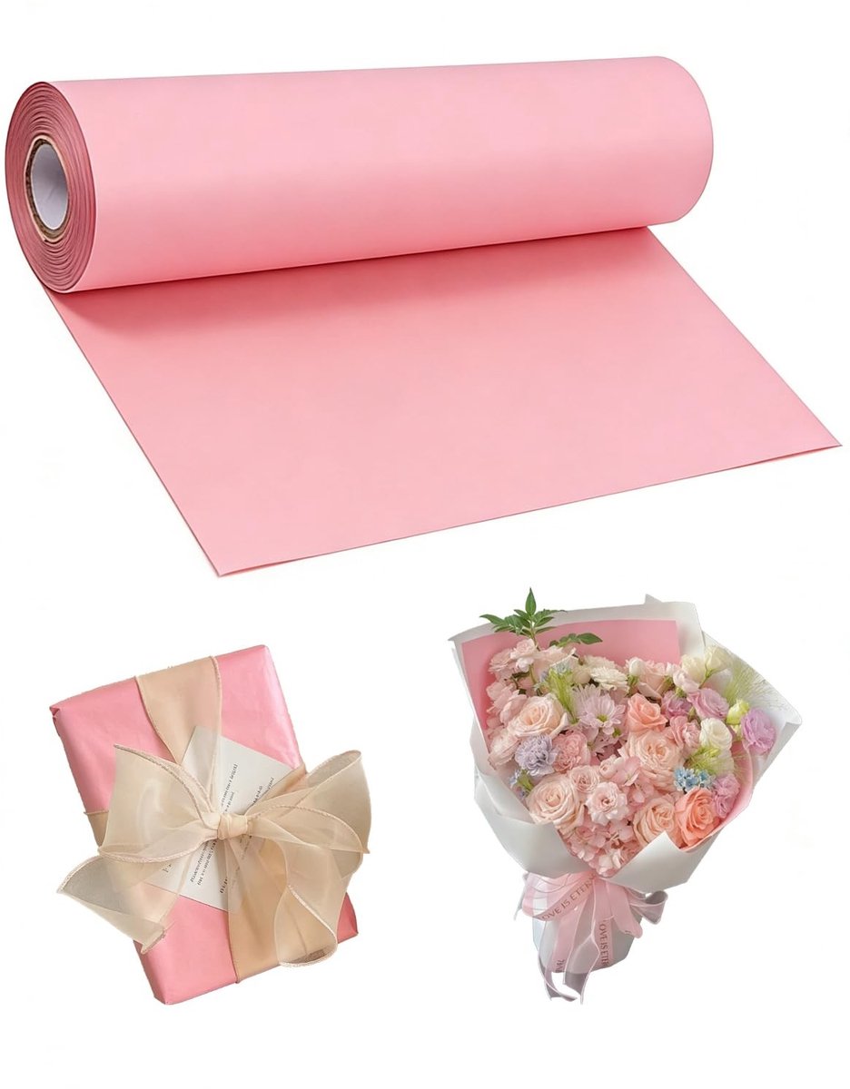 Dailygoods- Cadeaupapier Natuurlijk Gerecycled - Breedte 30 cm - Verpakking voor Verjaardagen - Kunsthandwerk - Roze - 5 meter Lengte - Inpakpapier