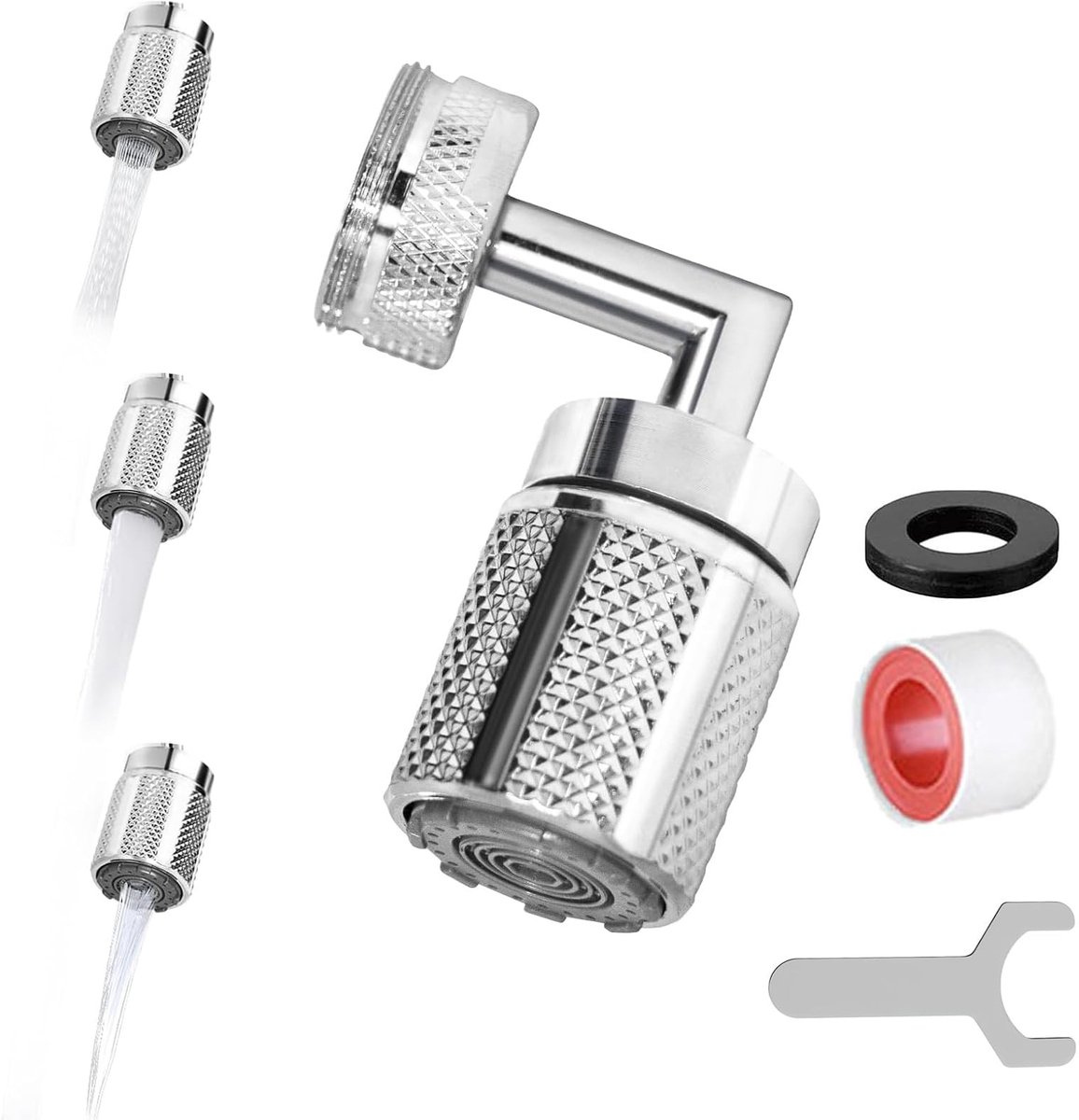 Dailygoods - Straalregelaar, kraanopzetstuk, 7-vormige arm, waterbesparing voor kraan, verlenging, 720° draaibare sproeiers voor kranen, 2 modi, kraan extender, mondstuk voor keukenspoelbakken