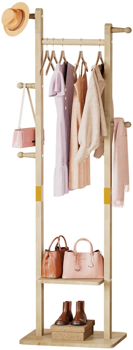 Dailygoods- Kapstok Vrijstaand met 2 Planken - 5 Haken - 1 Kledingstang - Garderobekast voor Kleding - Ruimtebesparend - Voor Woonkamer/Slaapkamer - Kledingrek