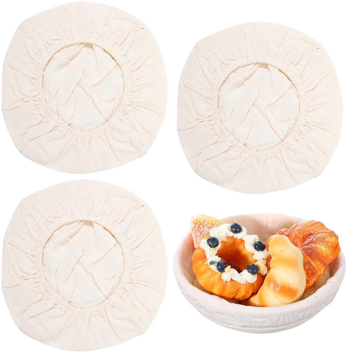 Dailygoods- Broodmand - 3 Stuks - Ronde Broodmand met Bekleding - Herbruikbare Doek - Fermentatie Mand - Bakgereedschap - Katoen/Linnen - Banneton