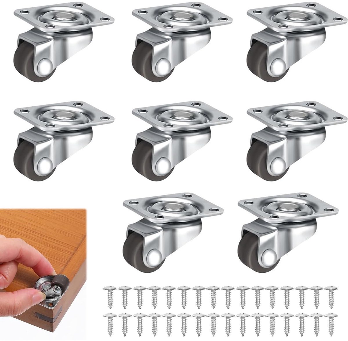 Dailygoods- Meubelwielen 12 mm - 360 graden Zwenkwielen - Transportwielen - Meubelwieltjes - 8 Stuks - Staal/Rubber
