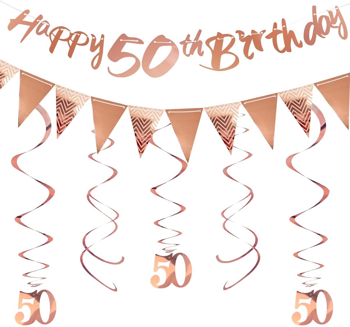 Dailygoods- Verjaardagsbanner Elegante Decoratieset - Spiraal - Vlaggetjesslinger - Gouden Decoratie - 18e Verjaardag - Feest Decoratie - Feestdecoratie
