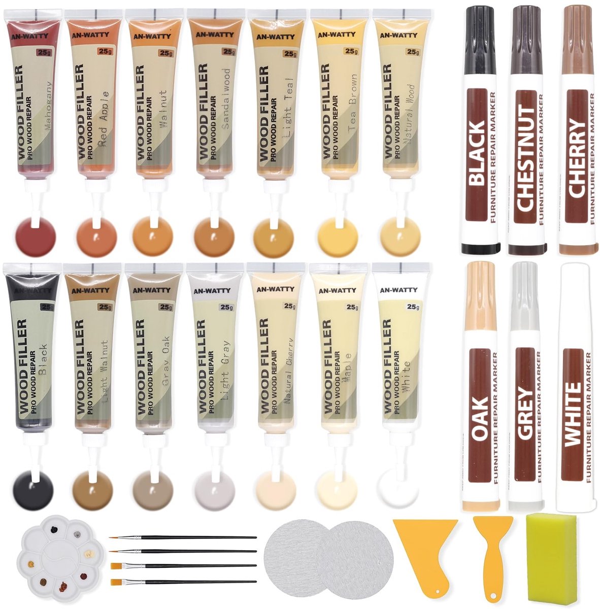 Dailygoods- Laminaat Reparatie Set Professionele All-in-One - Meubel Reparatie Stift - Hout Reparatie Set - Houtvuller - Hout Plamuur - 14 Houtvullers/6 Stiften/10 Gereedschappen - Meubelreparatie