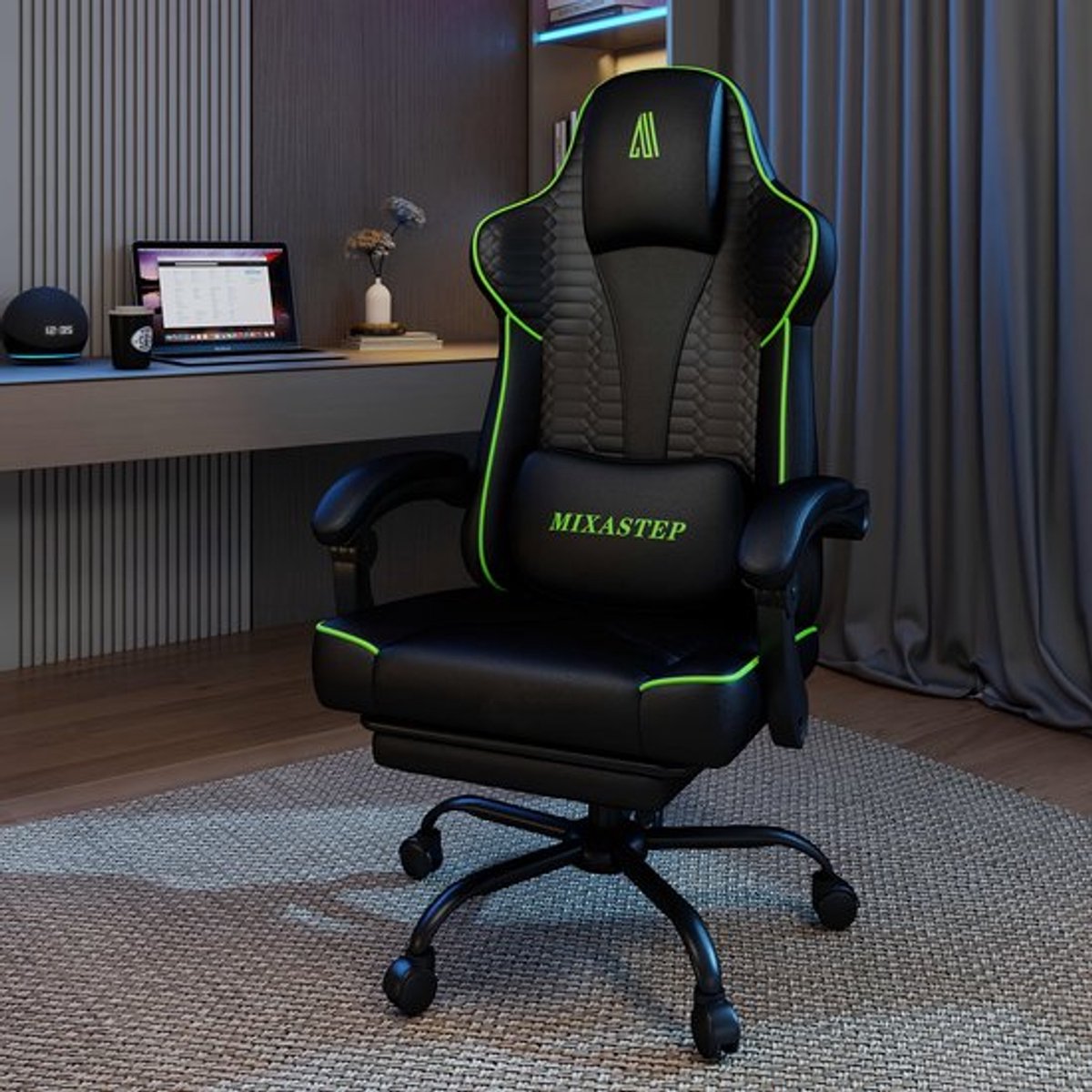 Gamingstoel – Gamestoel – Gaming Chair – Bureaustoel – Game Stoel – Ergonomisch – Verstelbare Rugleuning – 360° Draaibaar – Max 150 kg – Groen
