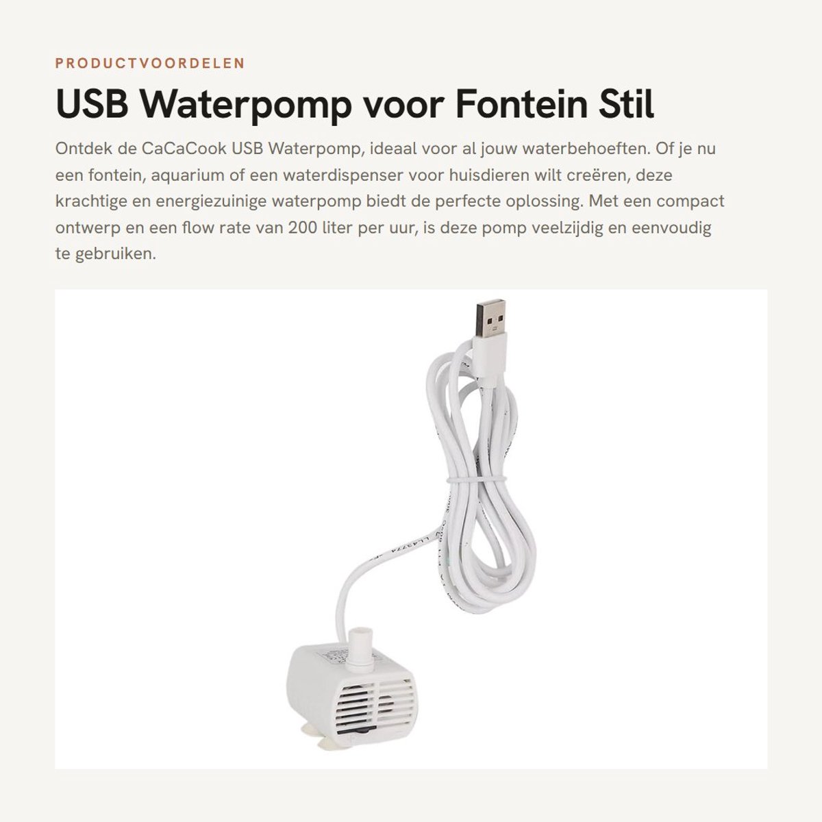 Dailygoods - USB Waterpomp voor Fontein - Stil en Energiezuinig - Ideaal voor Aquarium en Huisdieren - Hoogwaardige Watercirculatie - Geschikt voor Kl...