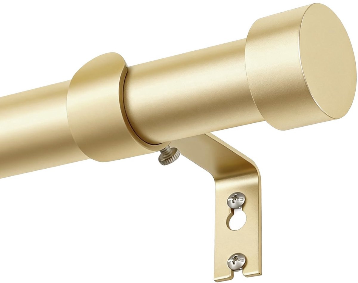 Dailygoods- Gordijnroede Uittrekbaar - 80 tot 365 cm - 25 mm Diameter - Eenvoudige Eindkappen - Goud - Woondecoratie - Raamdecoratie