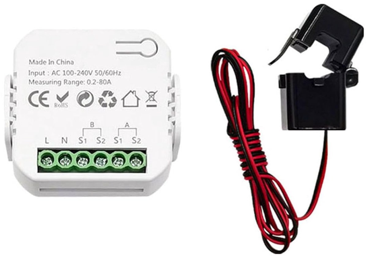 Energiemeter - Stroommonitor Spanningsmeter - Energieverbruik Meten - Realtime App Monitoring - 47 mm x 47 mm - Wit