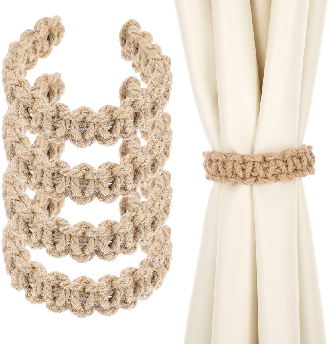 Dailygoods - 4 Stuks Boho Gordijnhouders - Handgebreid Gevlochten Katoenen Touw