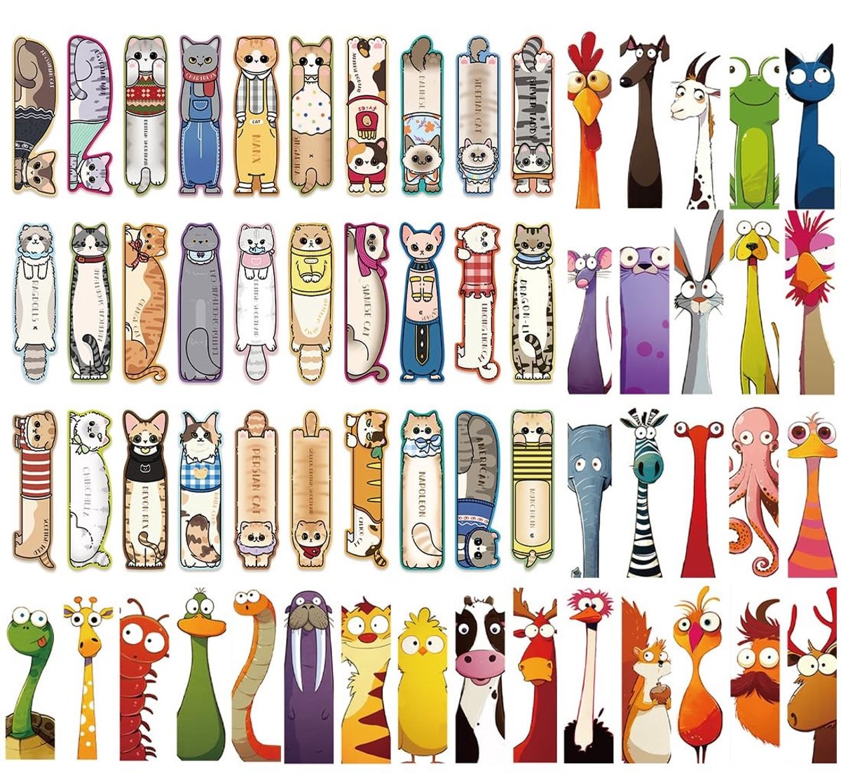 Dailygoods- Boekenleggers 60 stuks - Magnetische Bladwijzers - Dierenmotieven - Cadeau voor Kinderen - Schoolaccessoires - Duurzaam Papier
