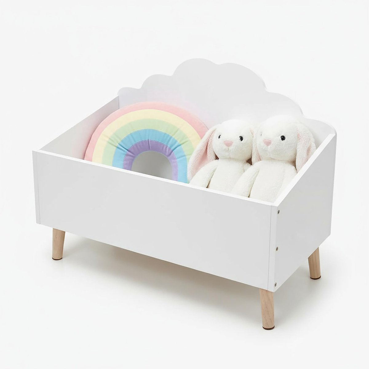 Dailygoods- Opbergkist Wolk - Houten Kinderopbergkist - 58 x 45 cm - Speelgoedkist - Robuust en Duurzaam - Kindvriendelijk Design